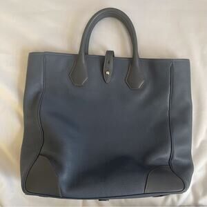 Dunhill Boston Tote Blue Leather Top Handle Work School Business Bag Tote